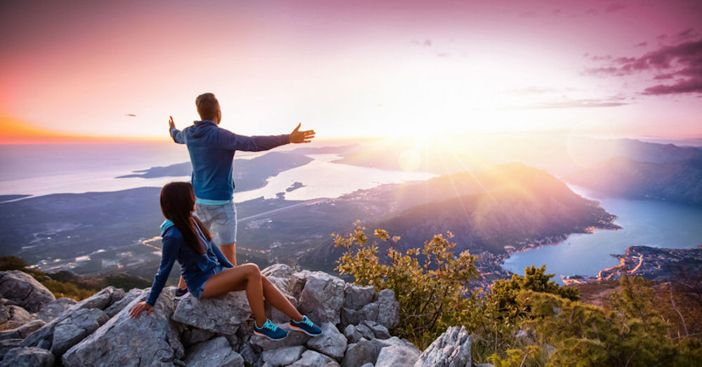 two people hiking